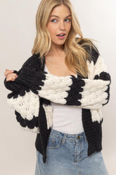 HYFVE Scallop Striped Open Front Long Sleeve Cardigan - Cozy & Chic Layering Essential